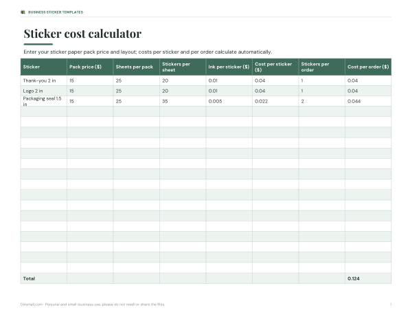 Preview of Printable Sticker Cost Calculator